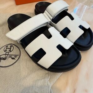 Womens Hermes White Chypre Sandals 37.5